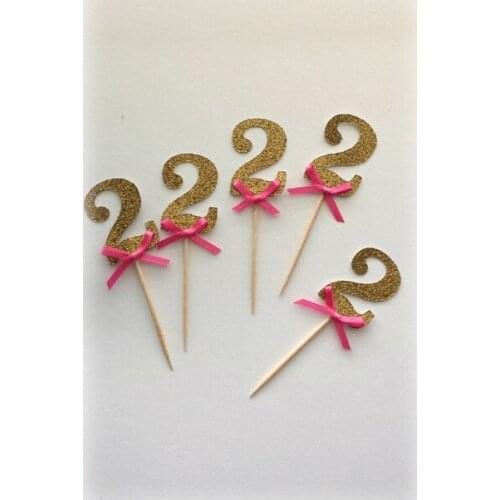 Glitter Number with Hot Pink bow cupcake toppers Food Picks Bachelor Bachelorette Wedding Bridal Engagement Lingerie Party