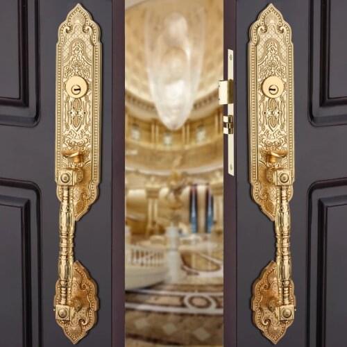 European gate lock Guard against theft handle lock High-top Villa Double open bronze door lock Exquisite carved wooden door lock