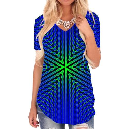 Giyu Brand Dizziness T-shirt women Colorful V-neck Tshirt Psychedelic Funny T shirts Abstract Tshirts Printed Womens Clothing