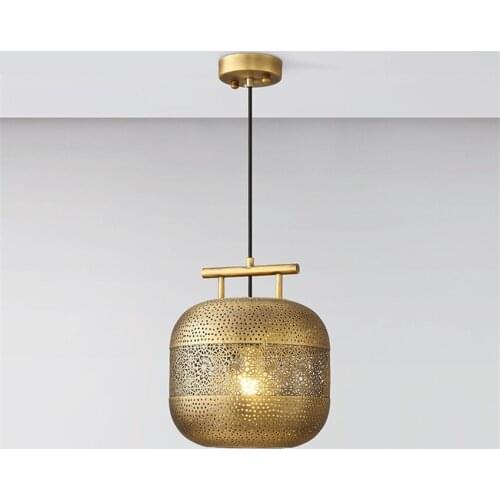 China Southeast Asia Hollow Golden Pendant Lights Restaurant Tea Room Hot Pot Shop Lamp Dining Room Bar Iron Cage Hanging Lights