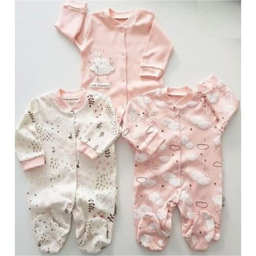 New Season Baby Moon Cloud Star Flower Rabbit 3 Pieces Jumpsuit 0-3 Months Free Shipping Turkey