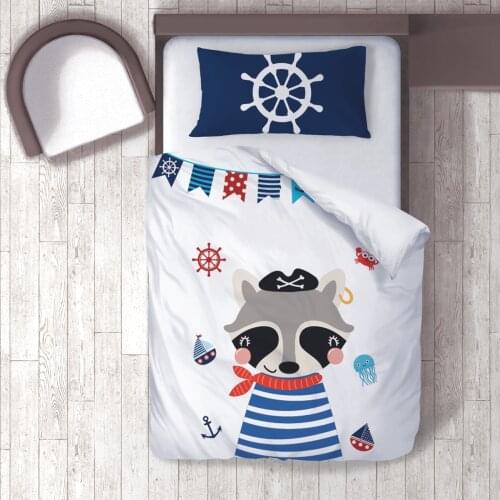 Duvet Cover Set Bedding Set Pillow Case for Baby and Kids Room 3D Printed Little Pirate Be Brave Blue Model 028