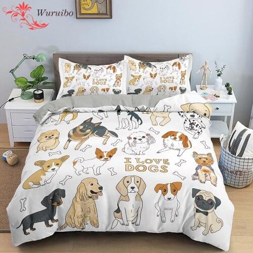 Dachshund Dog Bedding Set Cute Colorful Pug Puppy Duvet Cover Cartoon Cat Bed Cover Pet Dog Home Textiles Queen King Size 2/3pcs