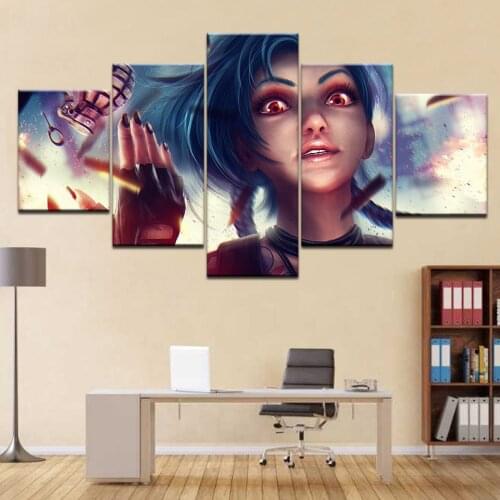 Printed Modular Pictures Frame Canvas Painting Room Home Wall Art Decor 5 Panel League Of Legends Game Jinx Poster