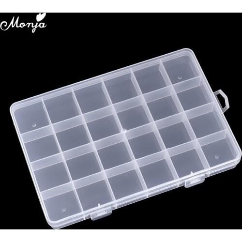 Monja 24 Grids Transparent Plastic Storage Nail Art Box Sequins Beads Rhinestones Jewelry Manicure Decoration DIY Organizer Case