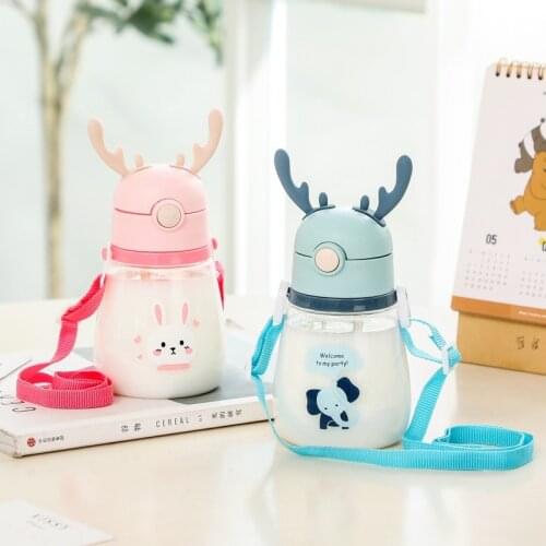 Cartoon Christmas Childrens Straw Cup Carrying Rope Bounce Plastic Pupils Kindergarten Baby Water Bottle Kawaii Bottle
