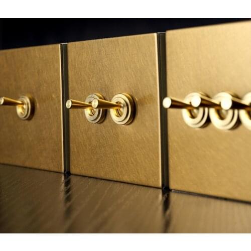 Home Improvement Wall Light Toggle Switch Vintage Brass Lever Stainless Steel Champagne Gold 86 Concealed Metal Switch Panel