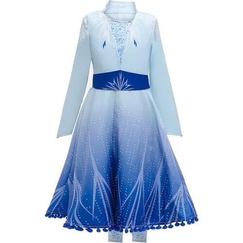 2020 New Elsa 2 Dress For Girls Long Sleeve Snow Queen Clothing Set Halloween Christmas Fancy Party Costume with Wig