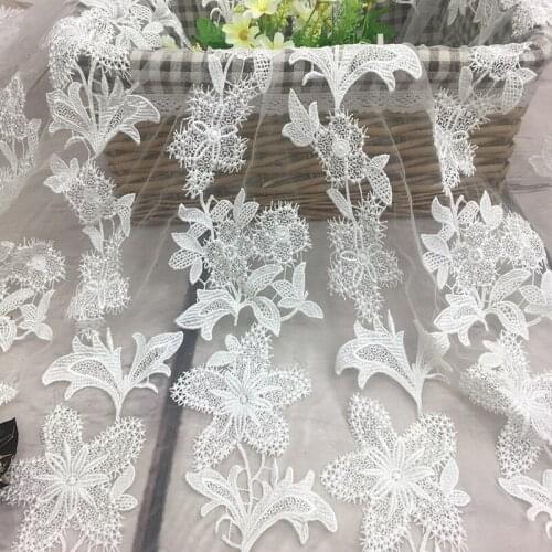 One meter High quality new mesh fabric Water soluble embroidery of plant flowers tissu Fashion wedding dress patchwork