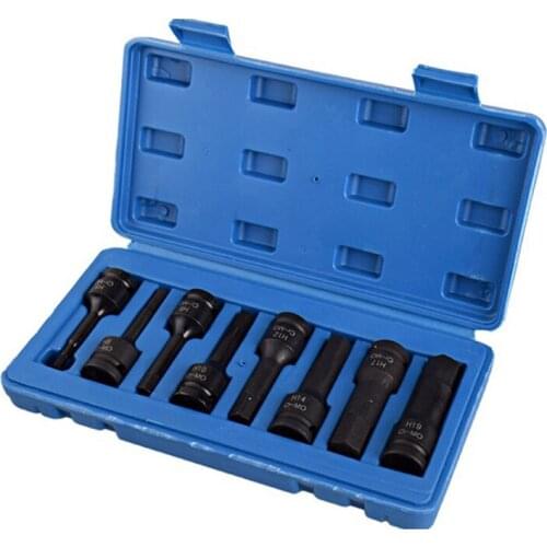 8Pcs 1/2inch Drive Pneumatic Air Hex Key Bit Socket Set H5-H19 Square Extension Rod Adapter Quick Change Bit Holder