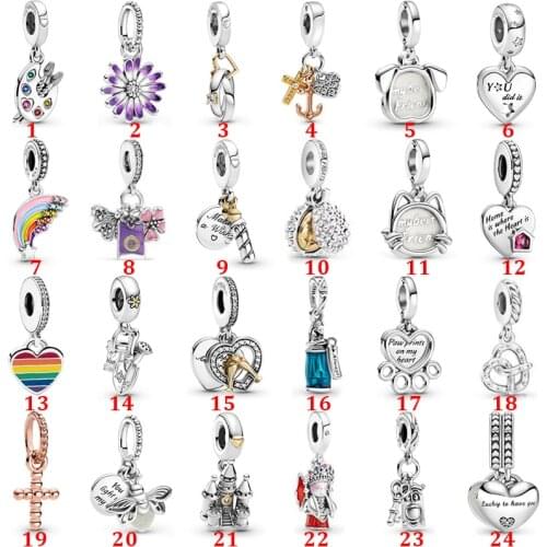 925 Sterling Silver Mother Daughter Hearts Dangle Charms Pendant DIY Fine Beads Fit Original Pandora Charm Bracelet Jewelry