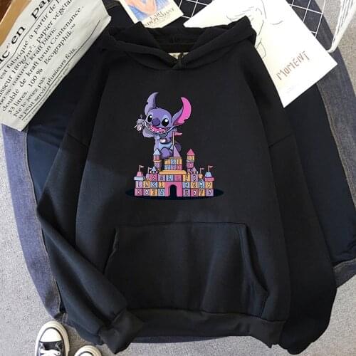 Disney Casual Style Hoodies Cute Lilo Stitch Mens Sweatshirt Stitch Castle Streetwear Cartoon Kawaii Pullover for Men 2021 Tops