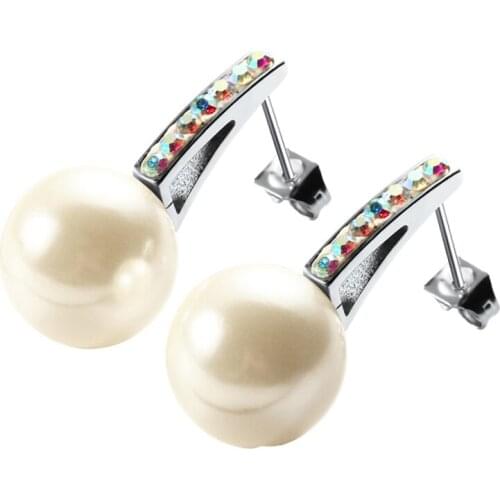 RIR Elegance Cubic Zirconia Stone Stud Piercing Earrings With Pearl Round Gold Color Earring Exquisite Jewelry For Women