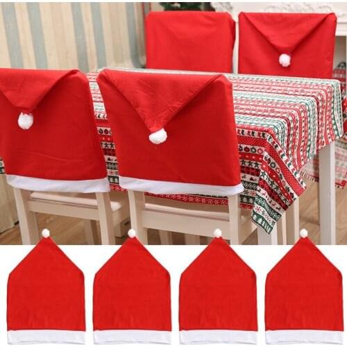 Christmas Chair Covers Santa Claus Hat Christmas Dinner Chair Back Covers Table Party Decoration New Year Party Supplies