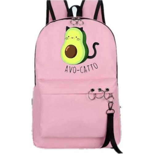 2021 New Arrival Graphic Avocado Cat Printing backpakc Cartoon Fruit School Bags For Teenage Girls shoulder Laptop Bag