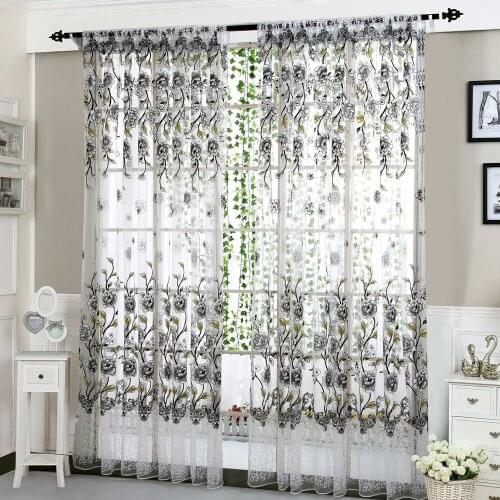 Filter daylight softly billow pleasantly Peony Sheer Curtain Tulle Window Treatment Voile Drape Valance Gray Curtain W30515