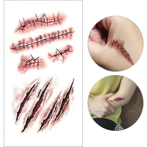 Scars Tattoos Breathable Long-lasting Halloween Decoration Cosplay Party Wound Temporary Tattoos for Party