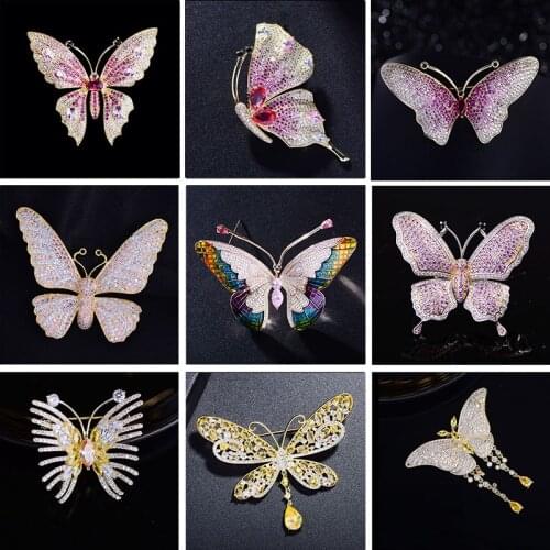 2021 Multicolor Cubic Zirconia Insect Pin Butterfly Brooches for Women Luxury Jewelry Beauty Broochpins Corsage Ornament