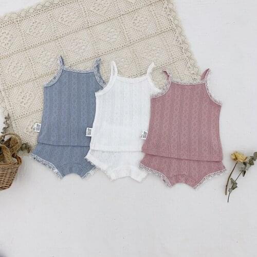 2-6 years childrens clothing girls baby home suit vest baby summer new girl comfortable solid color lace edge suspender suit