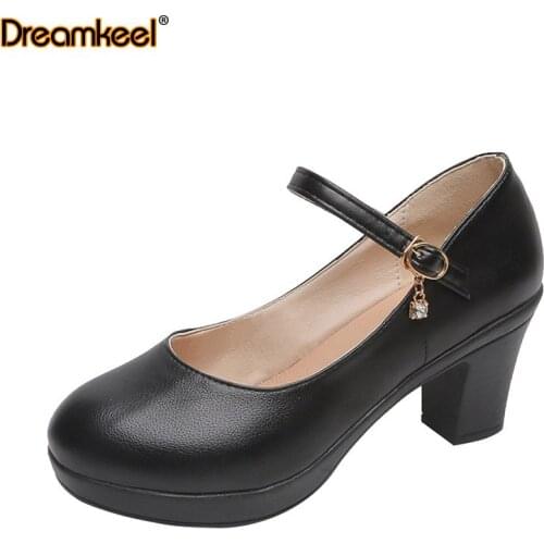2021 Women Platform Chunky Heels Ankle Strap Pumps Women Thick Bottom Non-slip Ladies Shoes Black High Heel 6cm Office Shoes Y