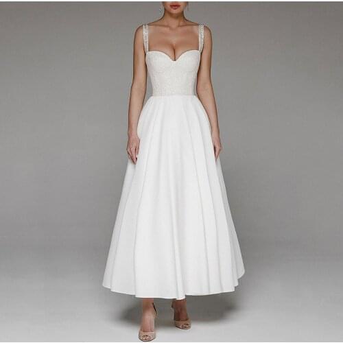 Rustic Lace Up Party Wedding Dress A Line Spaghetti Straps Lace Up Simple Bridal Gown White Sleeveless Ankle Length