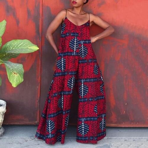 Casual Print Jumpsuit For Women V Neck Sleeveless High Waist Full Length Straight Wide Leg Jumpsuits Female Summer Style E649