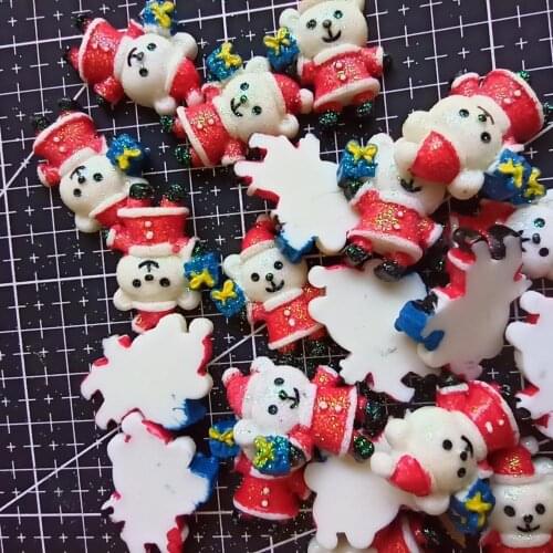 1pcs/lot resin flat back glitter Christmas gift bear 30mm Cabochons Hair Bow Center DIY Christmas decration