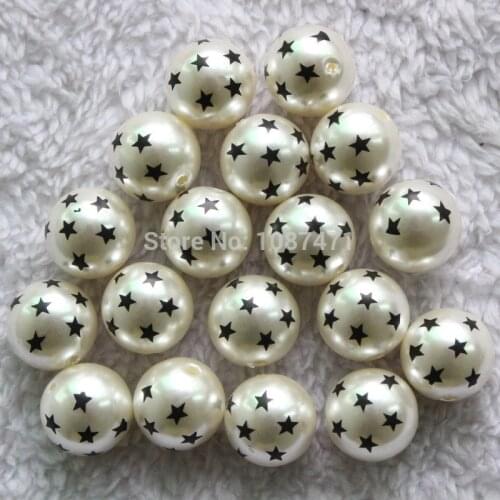 100pcs 18mm Printed stars ABS have hole printing DIY beauty Acrylic pearl jewelry, decorative accessories hairpin Beads