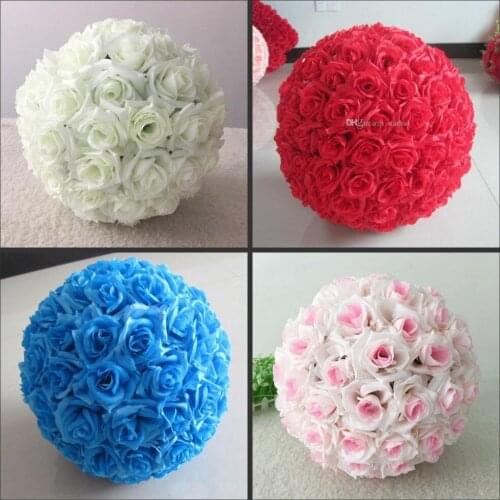 16 Colors 15 CM to 50cm Upscale white Artificial Silk Flower Ball Hanging Rose Kissing Balls For Wedding Party Decoration Su