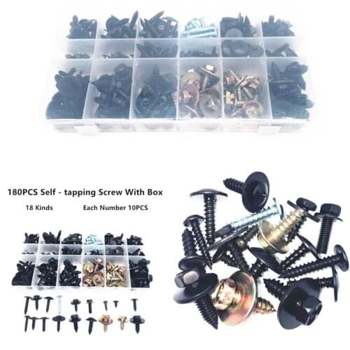 180x Mixed Steel Self-Tapping Screw Car Fender Bumper Mudflap Fastener Clip Bolt