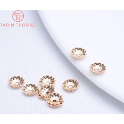 20PCS 6MM 24K Champagne Gold Color Plated Brass Flower Beads Caps High Quality Diy Jewelry Accessories