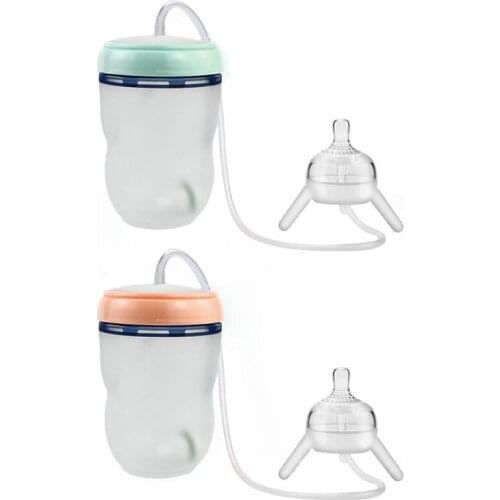 250ml Multifunctional Handless Imitation Milk Weaning Bottle Self-Feeding Baby Bottle with Long Straw Tube Anti-Colic