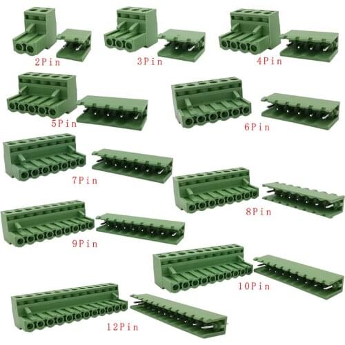 5Pair 2EDG 5.08mm 2P 3P 4P 5P 6P 7P 8P 9P 10 12Pin Straight Needle PCB Screw Terminal Block 2EDG5.08 Pin Header Plug Socket
