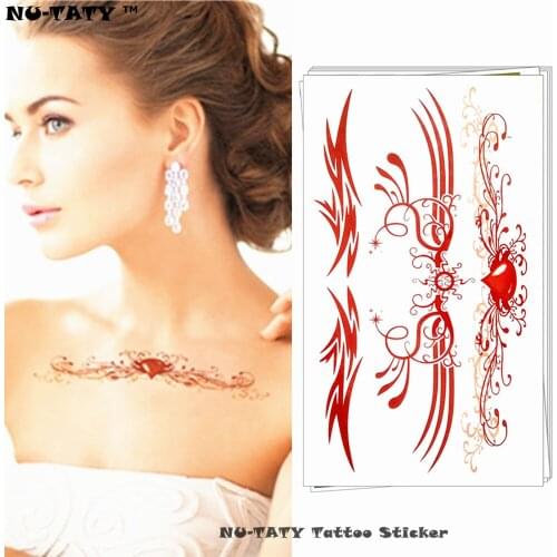 Nu-TATY Bronze diamond chain Temporary Tattoo Body Art Arm Flash Tattoo Stickers 17*10cm Waterproof Fake Henna Painless Tattoo