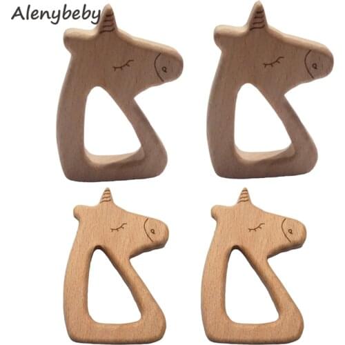 Beech Wooden Horse Teether Natural Handmade Wooden Teether DIY Wood Personalized Pendent Eco-Friendly Safe Baby Teething Toys