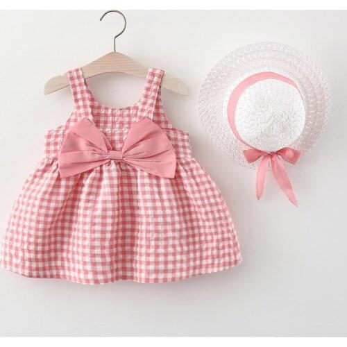 Children Wear 2021 New Baby Girls Summer Dress Plaid Korean Sleeveless Vest Cotton Suits Cute Princess Design For Babies Sets