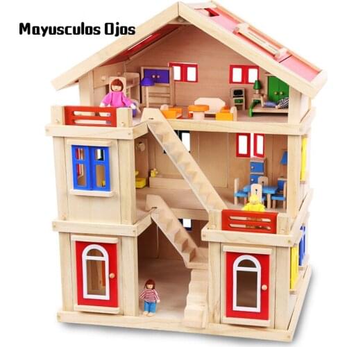 Childrens Wooden Baby Three-story Doll House Play House Large DIY Educational Toy House