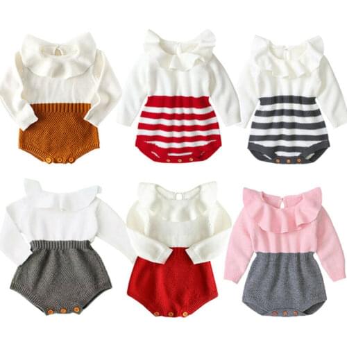 0-24M New Toddler Baby Girls Boys Rompers Knit Sweater Ruffles Long Sleeve Cute Romper Jumpsuit Outfits