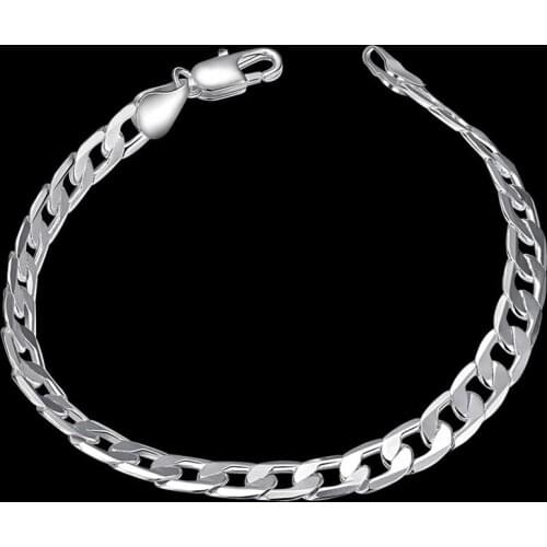 Hot 6MM Flat sideways chain 925 sterling silver Bracelets for man women Wedding party fine Christmas Gifts fashion Jewelry