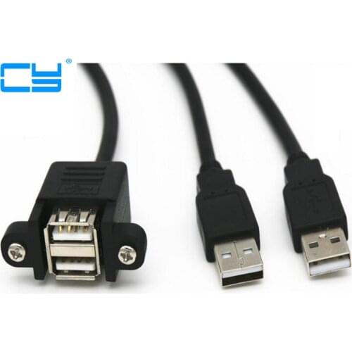 Dual Port USB 2.0 A Male to Female M/F Extension Screw Lock Panel Mount Cable 50cm 30cm
