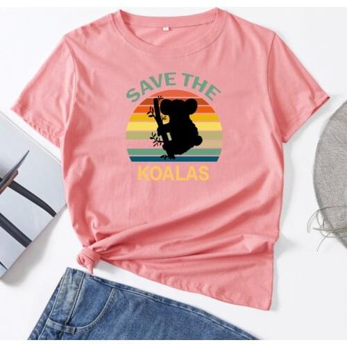 Koala Lovers Woman T-Shirt Short Sleeve T-Shirts Summer Tops for Women Cotton Graphic Tee Female Shirt Clothes Save The Koalas