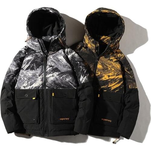 Covrlge Men Hooded 90 Fleece Jacket Man Duck Down Jacket Light Thick Jackets Men Stand-up Collar Coat Men US Size White MWY032