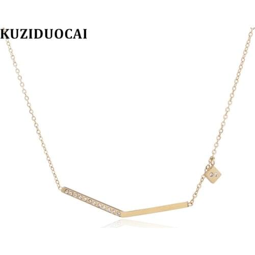 Kuziduocai 2018 New Fashion Jewelry V Shape Zircon Titanium Stainless Steel Choker Necklaces Pendants For Women Colar kolye N-93