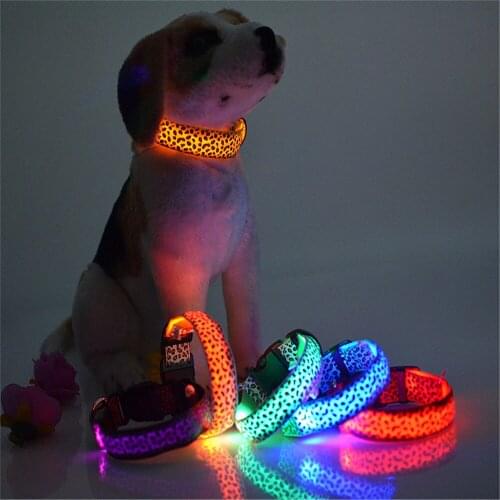 Fashion Leopard LED Pet Dog Collar Safty Night Light Luminous Fluorescent 3 Lighting Model Durable Pet Supplies for Dog Cat