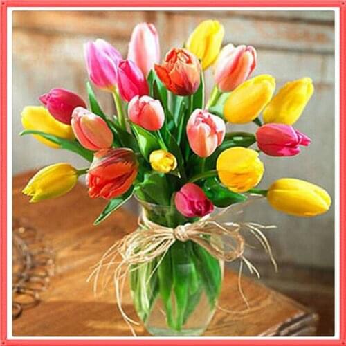 5D DIY Diamond Embroidery Mosaic Kit 3D Diamond Painting Cross Stitch Needlework Handicraft Picture Of Rhinestone Tulips Flowers