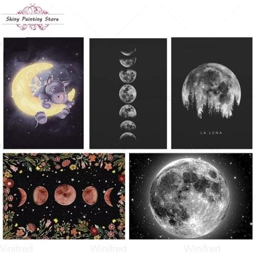5D Diamond Painting Kits DIY Diamond Art Moonlit Moon Phase Surrounded Landscape Diamond Embroidery Handicraft Modern Home Decor