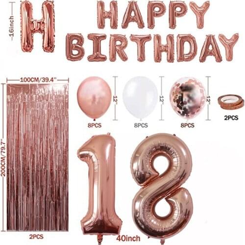 Rose Gold Happy Birthday Balloon Set Digital Party Supplies Tassel Banner for Baby Shower Princess Ballerina Party Decoration