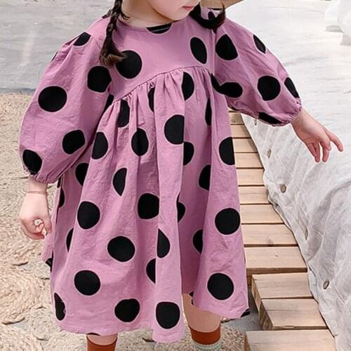 Dress For Girls 2021 New Long Sleeve Loose Polka Dot Dress Kids Clothes Spring Autumn Children Dress 3-7Y
