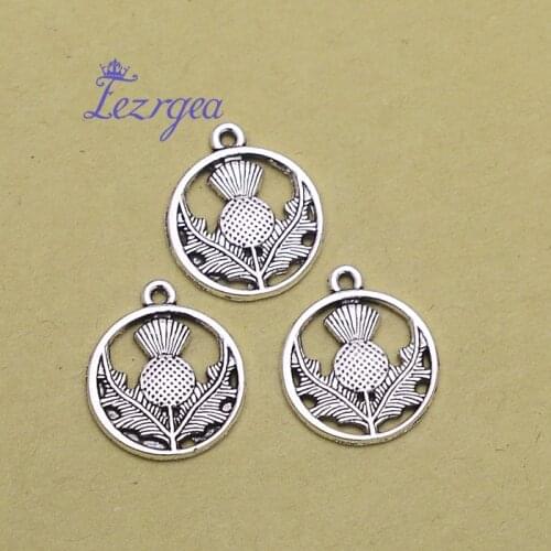 30pcs/lot--16mm, Thistle cham,Antique silver plated Thistle charms,DIY supplies, Jewelry accessories