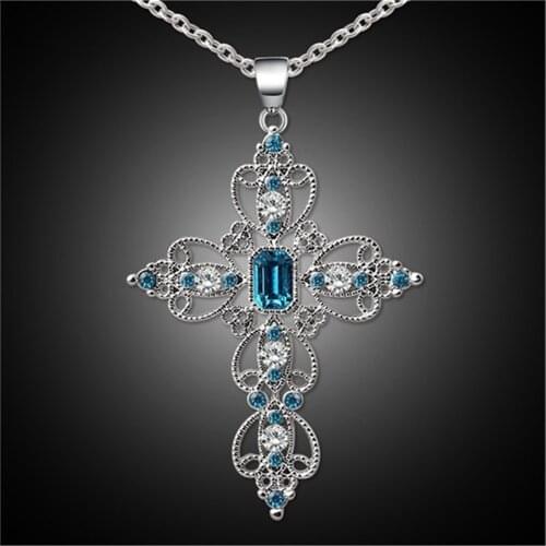 God We Trust Cross Pendant Necklace Bohemian Style Cutout Diamond-studded Clavicle Chain Jewelry Gift For Women